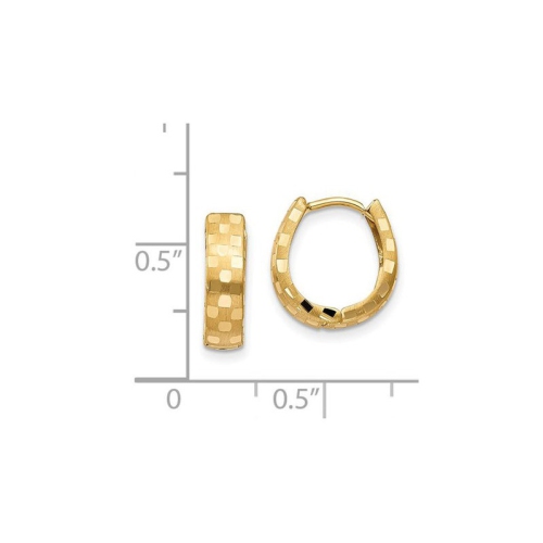 14K Yellow Gold Diamond Cut 4mm Patterned Hinged Huggie Hoop Earrings