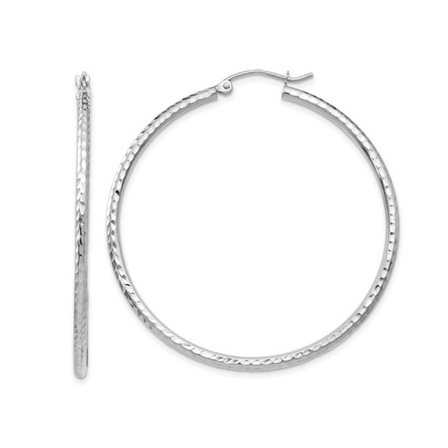 GEM AND HARMONY  Medium Diamond Cut Hoop Earrings In 14K Gold 1 3/4 Inch (2.00 Mm) In White