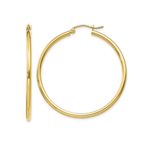 GEM AND HARMONY  Large 10K Gold Hoop Earrings 1 1/2 Inches (2Mm) In Yellow