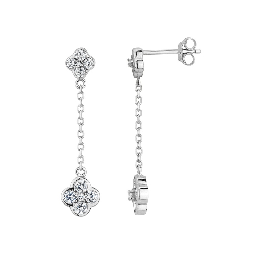 GEM AND HARMONY  Created Topaz Flower Earrings In Sterling Silver In White