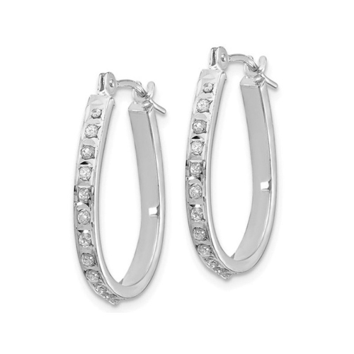Diamond Accent Oval Hoop Earrings in 14K White Gold