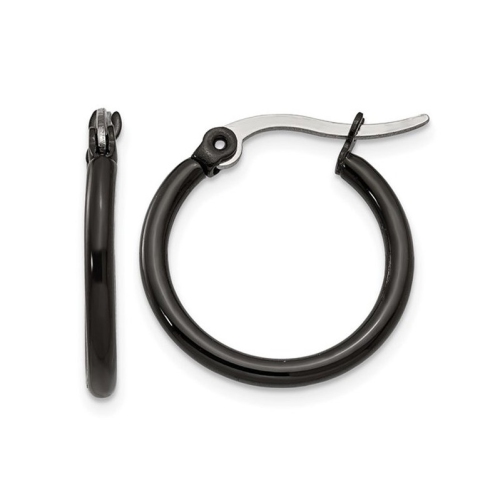 GEM AND HARMONY  Stainless Steel Polished Plated Hoop Earrings (19Mm) In Black