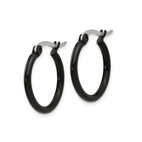 Stainless Steel Polished Black Plated Hoop Earrings