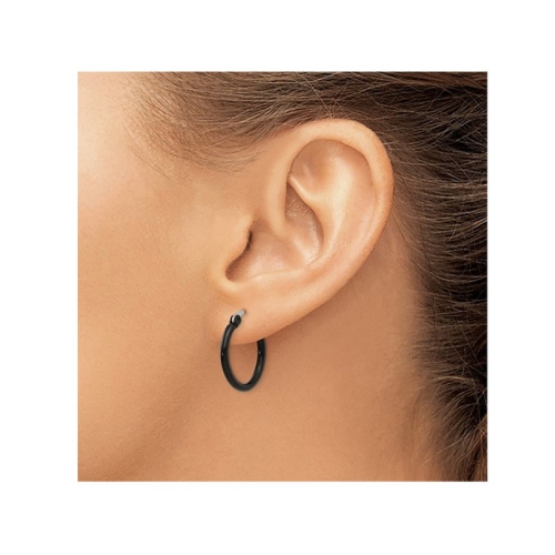 Stainless Steel Polished Black Plated Hoop Earrings