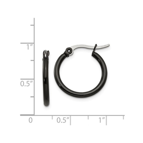 Stainless Steel Polished Black Plated Hoop Earrings