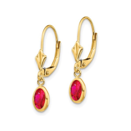 Boucles d’oreilles pendantes à levier, or jaune 14 ct, rubis naturel 1.25 ct