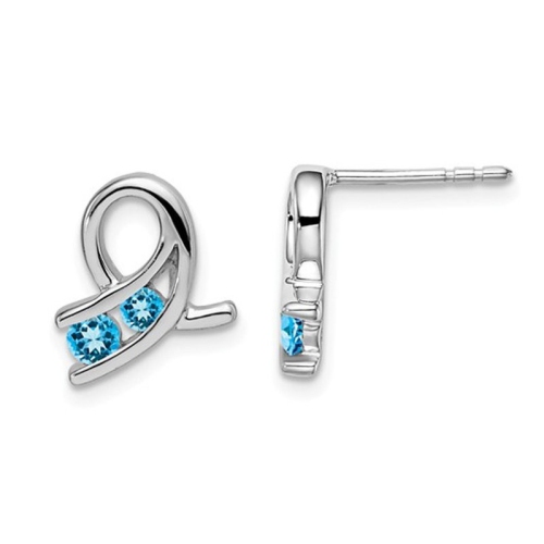 Boucles d’oreilles en or blanc 14 ct avec topaze bleue naturelle de 1/4 ct