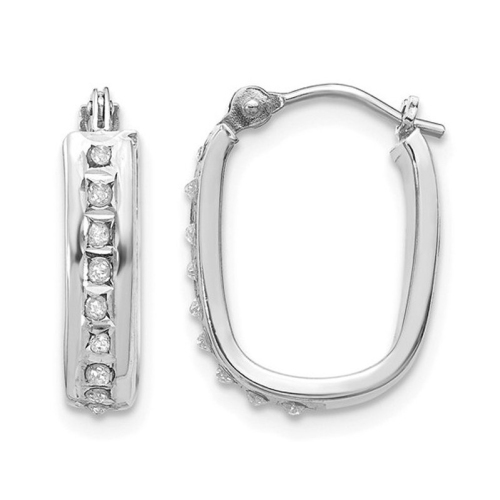GEM AND HARMONY  Accent Diamond Squared Hoop Earrings In 14K Gold (2/3 Inch) In White