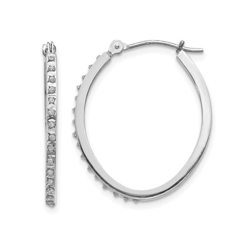 GEM AND HARMONY  14K Gold Accent Diamond Oval Hoop Earrings (1 Inch) In White