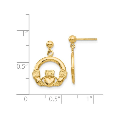 Boucles d'oreilles pendantes à tiges Cladagh en or jaune 14 ct