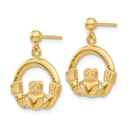 Boucles d'oreilles pendantes à tiges Cladagh en or jaune 14 ct