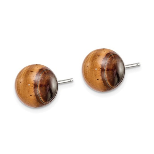 Tiger Eye Button Earrings in Sterling Silver
