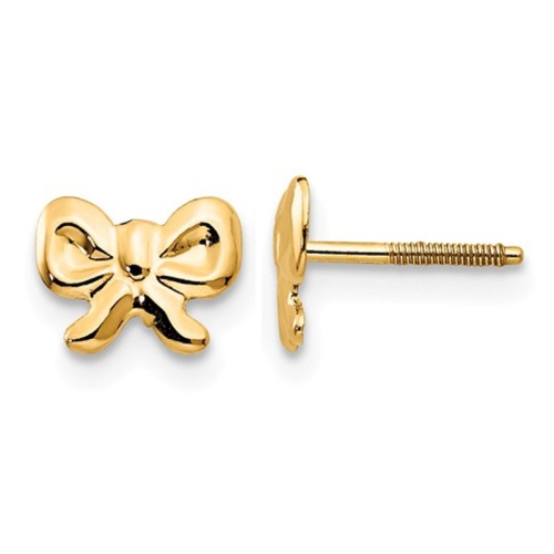 GEM AND HARMONY  Baby Bow Earrings In 14K Gold With Screwbacks In Yellow