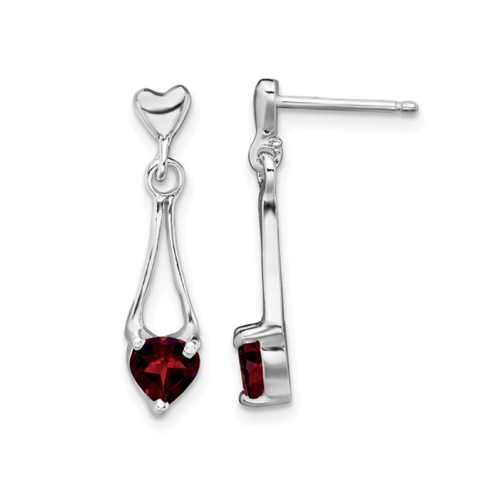 GEM AND HARMONY  1/5 Carat (Ctw) Garnet Heart Drop Dangle Earrings In Sterling In Silver