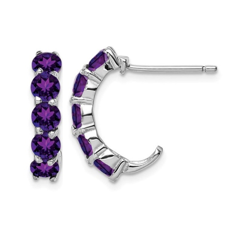 GEM AND HARMONY  Amethyst J-Hoop Earrings In Sterling In Silver