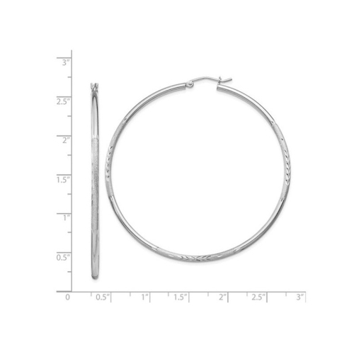 Extra Large Satin and Diamond Cut Hoop Earrings in Sterling Silver 2 1/2 Inch