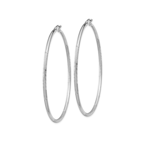 Extra Large Satin and Diamond Cut Hoop Earrings in Sterling Silver 2 1/2 Inch
