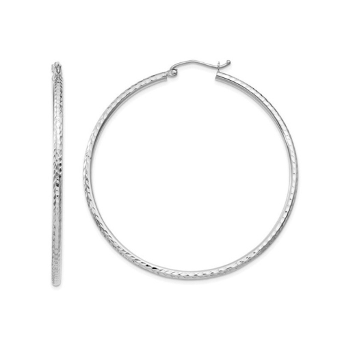 GEM AND HARMONY  Large Diamond Cut Hoop Earrings In 14K Gold 2 Inch (2.00 Mm) In White