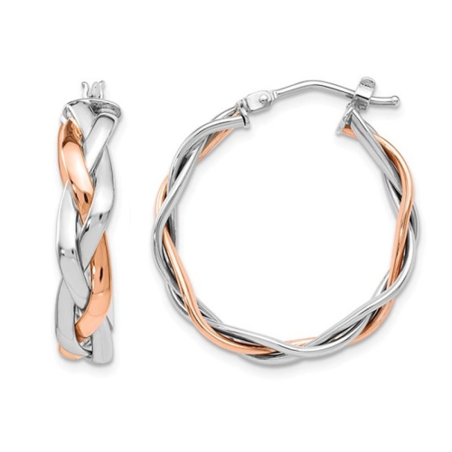 GEM AND HARMONY  14K Two-Tone And Rose Pink Gold Hoop Earrings In White