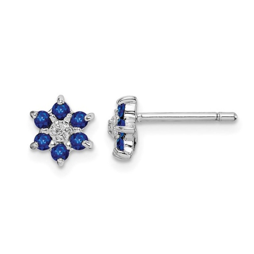 GEM AND HARMONY  1/5 Carat (Ctw) Dark Sapphire Flower Earrings In Sterling Silver In Blue