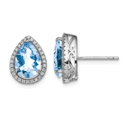 GEM AND HARMONY  4/5 Carat (Ctw) Aquamarine Tear Drop Post Earrings In Sterling In Silver