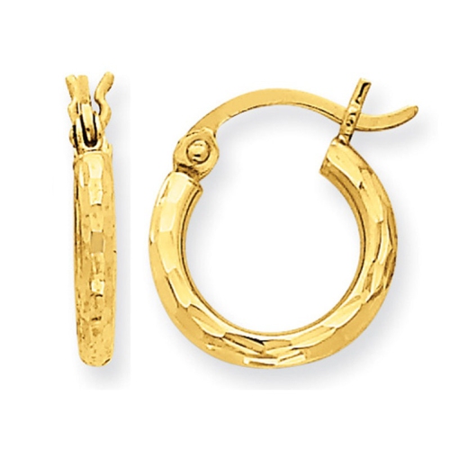 GEM AND HARMONY  Extra Small Diamond Cut Hoop Earrings In 14K Gold (2.00Mm) In Yellow