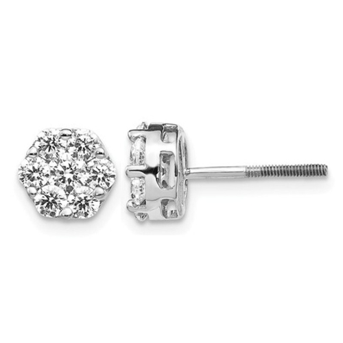 1.05 Carat Lab-Grown Diamond Cluster Earrings in 14K White Gold