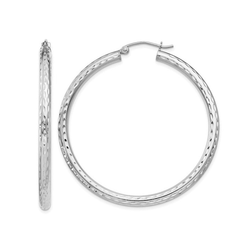 GEM AND HARMONY  Large Diamond Cut Hoop Earrings In Sterling 1 3/4 Inch (3.0Mm) In Silver