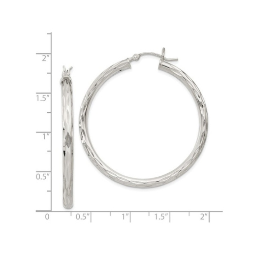 Sterling Silver Large Diamond Cut Satin Polished Hoop Earrings