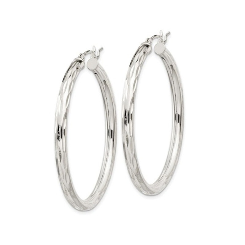 Sterling Silver Large Diamond Cut Satin Polished Hoop Earrings