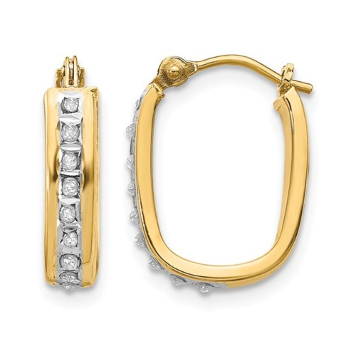 GEM AND HARMONY  Accent Diamond Squared Hoop Earrings In 14K Gold (2/3 Inch) In Yellow