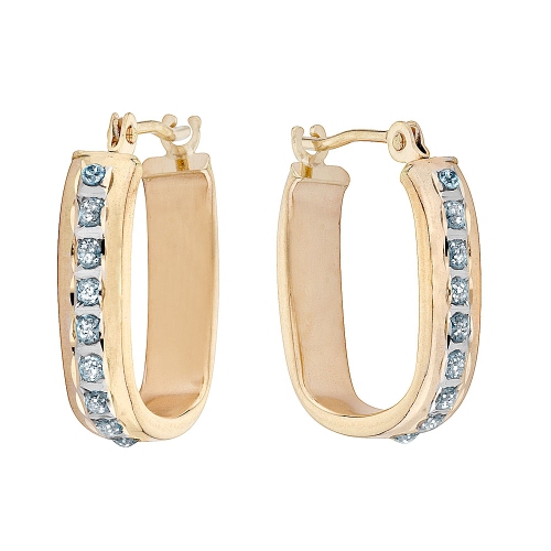 Accent Diamond Squared Hoop Earrings in 14K Yellow Gold