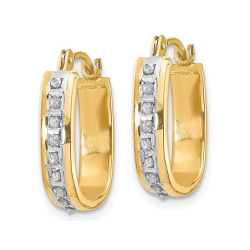 Accent Diamond Squared Hoop Earrings in 14K Yellow Gold