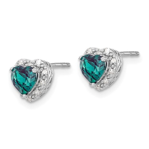 4/5 Carat Lab-Created Alexandrite Heart Stud Earrings in Sterling Silver