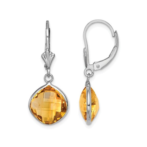 GEM AND HARMONY  8.00 Carat Citrine Dangle Drop Leverback Earrings In Sterling Silver In Yellow