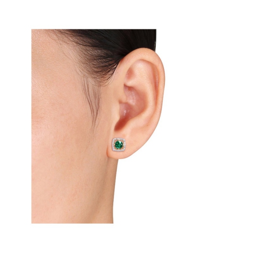 1.00 Carat Lab Created Emerald Halo Earrings in 10K Yellow Gold with Diamonds