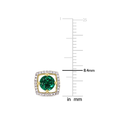 1.00 Carat Lab Created Emerald Halo Earrings in 10K Yellow Gold with Diamonds