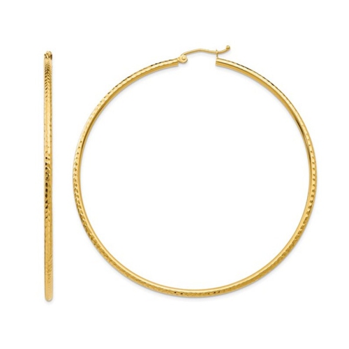 GEM AND HARMONY  Extra Large Diamond Cut Hoop Earrings In 14K Gold 2 1/2 Inch (2.00 Mm) In Yellow