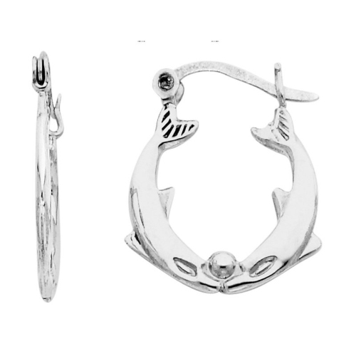 GEM AND HARMONY  Sterling Dolphin Polished Hoop Earrings In Silver