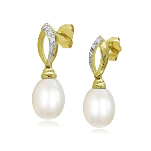 White Cultured Freshwater Pearl 7.5-8mm Drop Earrings in 10K Yellow Gold