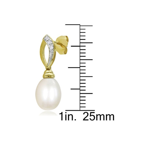 White Cultured Freshwater Pearl 7.5-8mm Drop Earrings in 10K Yellow Gold