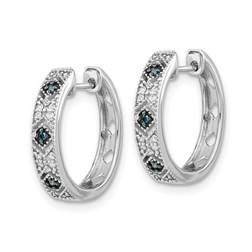 1/10 Carat Enhanced Blue & White Diamond Huggie Hoop Earrings in 14K White Gold