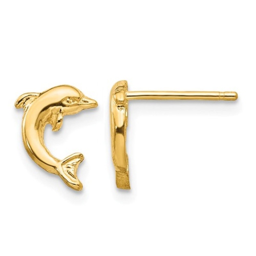 Boucles d'oreilles de charme dauphin polies or jaune 14k