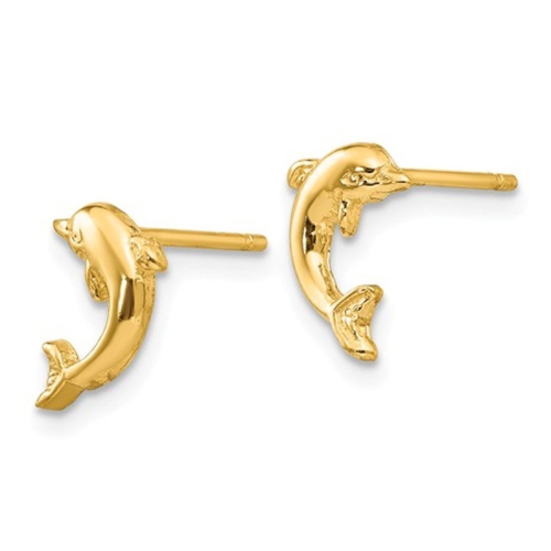 Boucles d'oreilles de charme dauphin polies or jaune 14k