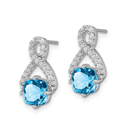 2.50 Carat Blue Topaz and Diamonds Infinity Earrings in 14K White Gold