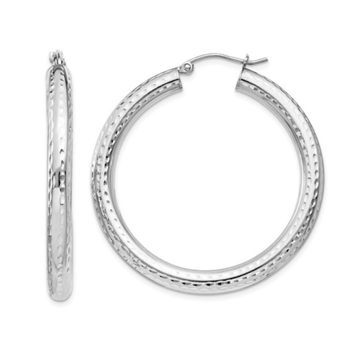 Large Diamond Cut Hoop Earrings in Sterling Silver 1 1/2 Inch