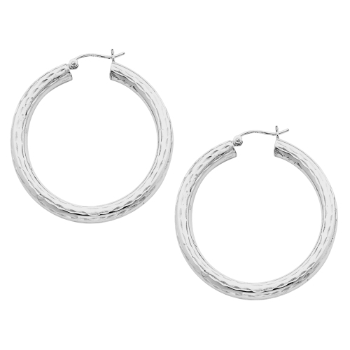 Large Diamond Cut Hoop Earrings in Sterling Silver 1 1/2 Inch