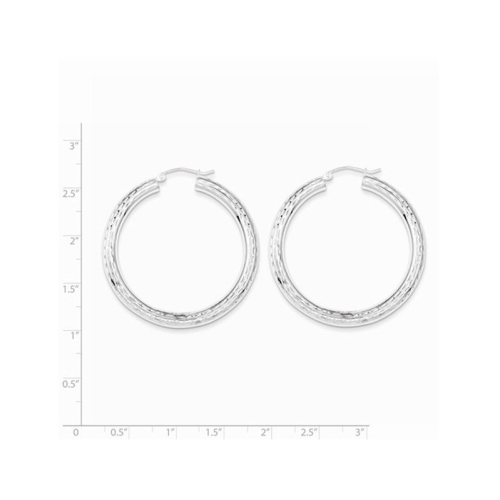 Large Diamond Cut Hoop Earrings in Sterling Silver 1 1/2 Inch