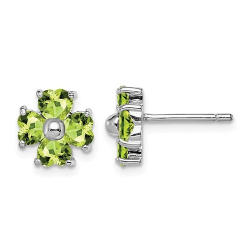 GEM AND HARMONY  2.00 Carat (Ctw) Natural Peridot Flower Stud Earrings In Sterling In Silver