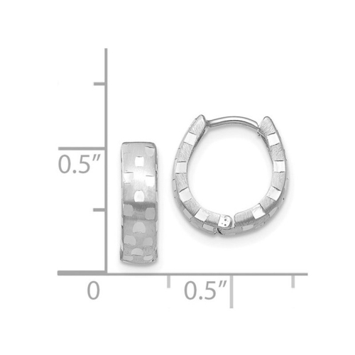 14K White Gold Diamond Cut 4mm Patterned Hinged Huggie Hoop Earrings